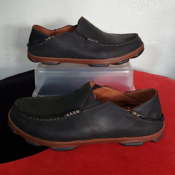 Olukai Moloa Leather Slip-On Shoes In Black Toffee Size 8.5 main image 11